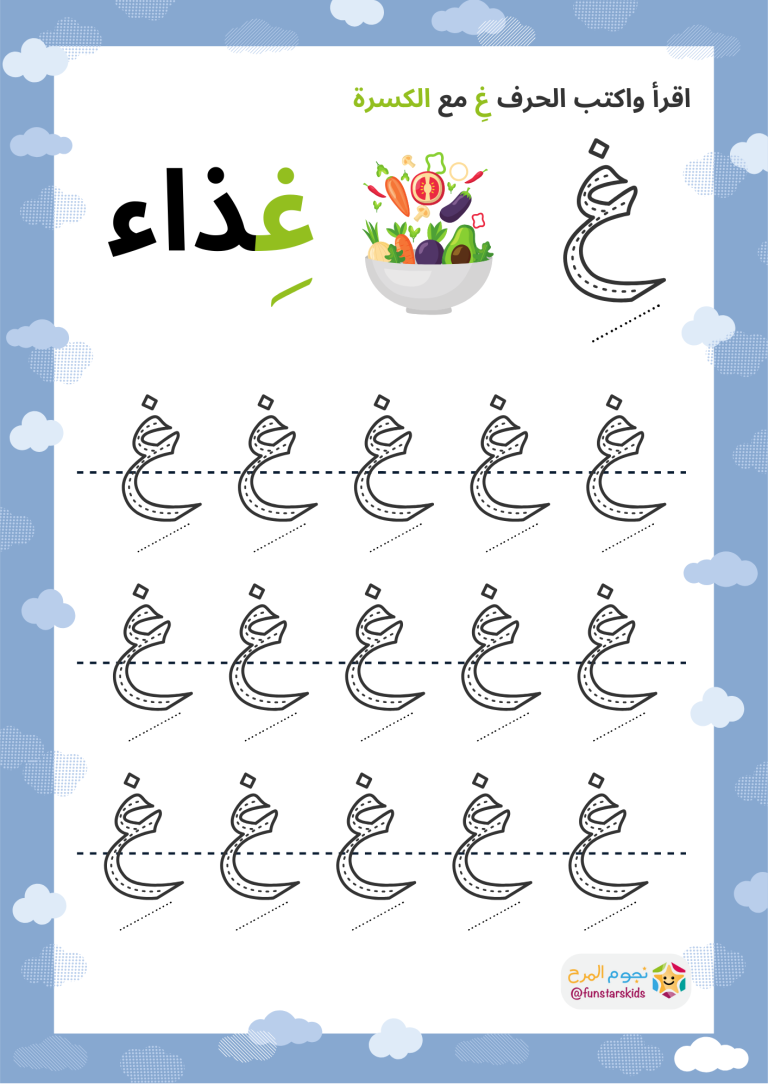تعليم الحروف العربية بالحركات، حرف الغين (غ)، الفتحة، الضمة، الكسرة ...