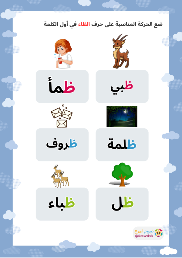 تعليم الحروف العربية بالحركات، حرف الظاء (ظ)، الفتحة، الضمة، الكسرة ...